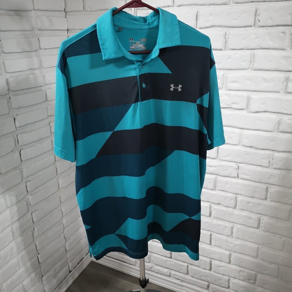 Under Armour Men's Loose Fit Size Large Blue & Black Short Sleeve Polo Shirt